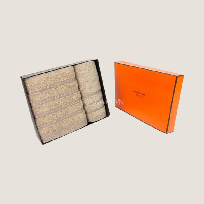 Khăn quà tặng cotton SH VOLUME – Hộp 2 khăn: khăn tắm + khăn mặt