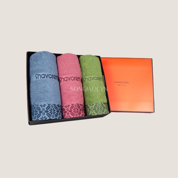 Khăn quà tặng sợi cotton SH CRYSTAL – Hộp 3 khăn mặt 40x80cm