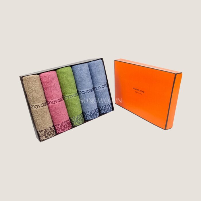 Khăn quà tặng cotton SH CRYSTAL – Hộp 5 khăn mặt 40x80cm