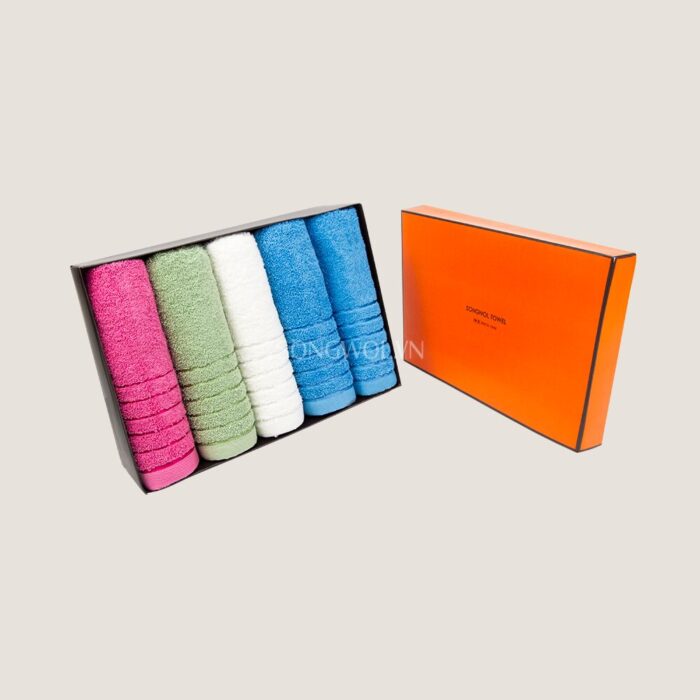 Khăn quà tặng cotton LINE BORDER – Hộp 5 khăn mặt 40x78cm