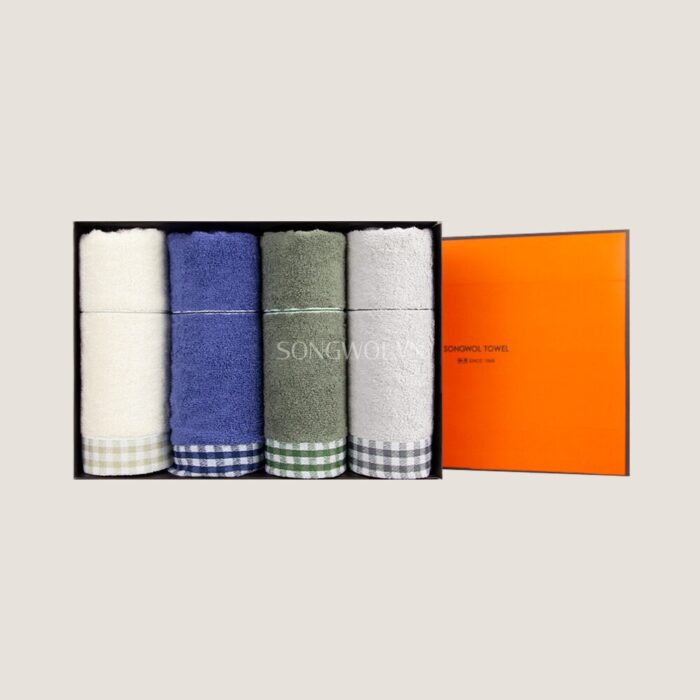 Khăn quà tặng cotton LINE CHECK – Hộp 4 khăn mặt 40x78cm