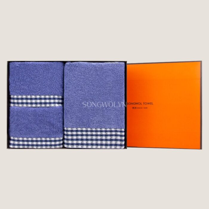 Khăn quà tặng cotton LINE CHECK – Hộp 3 khăn: khăn tắm + 2 khăn mặt