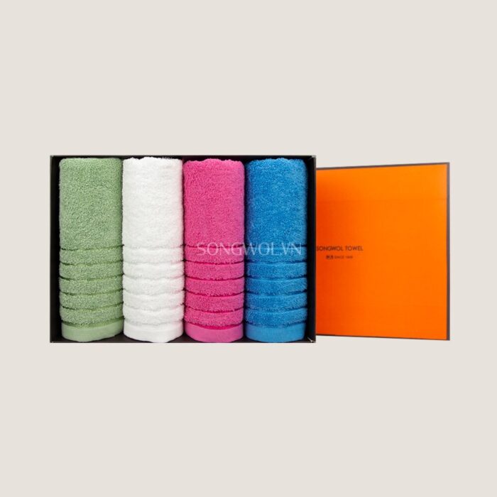 Khăn quà tặng cotton LINE BORDER – Hộp 4 khăn mặt 40x78cm