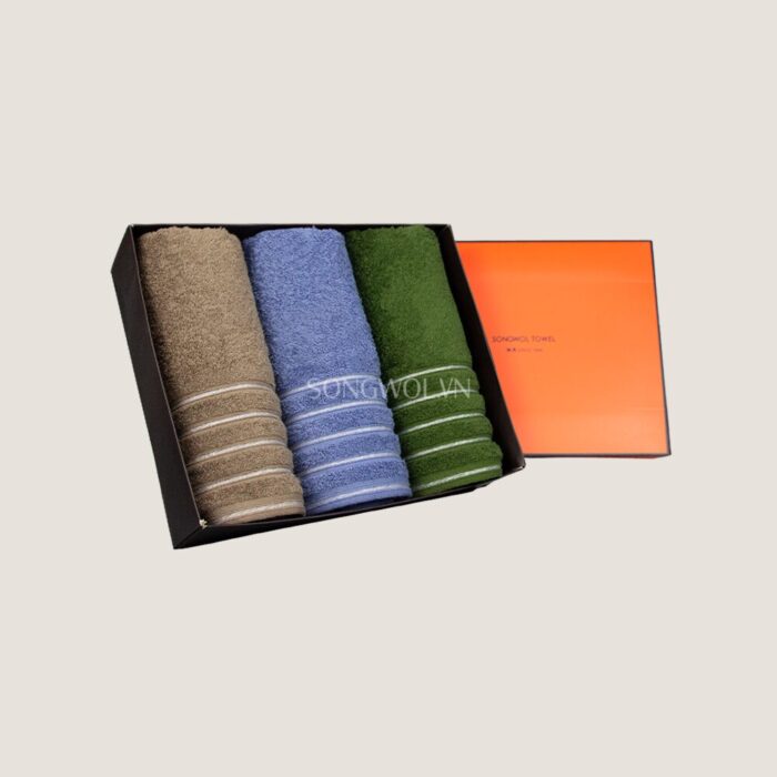 Khăn quà tặng cotton SILVER LINE – Hộp 3 khăn mặt 40x80cm