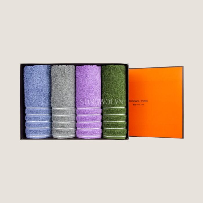 Khăn quà tặng cotton SILVER LINE – Hộp 4 khăn mặt 40x80cm