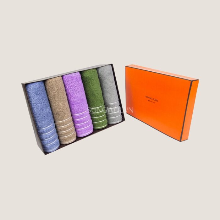 Khăn quà tặng cotton SILVER LINE – Hộp 5 khăn mặt 40x80cm