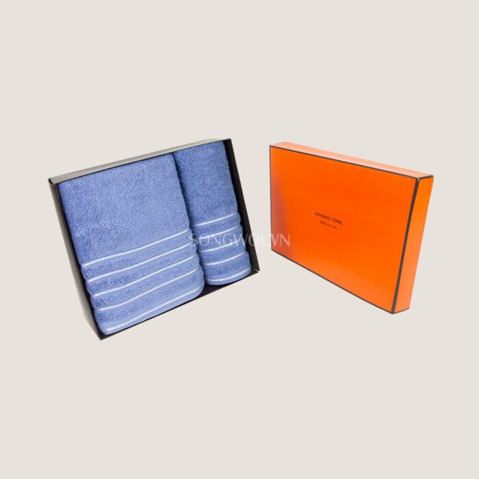 Khăn quà tặng cotton LINE SILVER – Hộp 2 khăn: khăn tắm +  khăn mặt