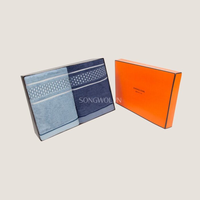 Khăn quà tặng sợi tre DOUBLE DIAMOND – Hộp 2 khăn tắm 68x135cm
