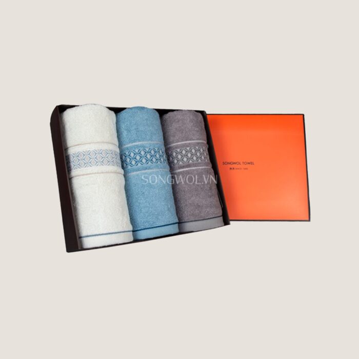 Khăn quà tặng sợi tre TG DOUBLE DIAMOND – Hộp 3 khăn mặt 40x80cm