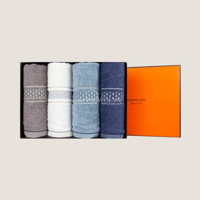 Khăn quà tặng sợi tre DOUBLE DIAMOND – Hộp 4 khăn mặt 40x80cm