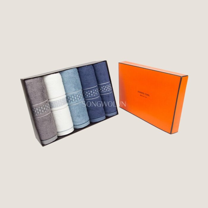 Khăn quà tặng sợi tre DOUBLE DIAMOND – Hộp 5 khăn mặt 40x80cm