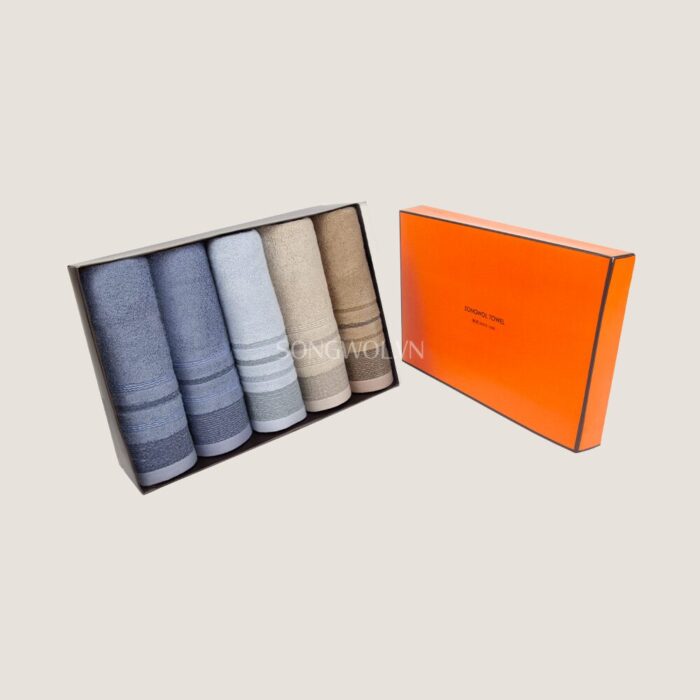 Khăn quà tặng sợi tre TG WAVE – Hộp 5 khăn mặt 40x80cm