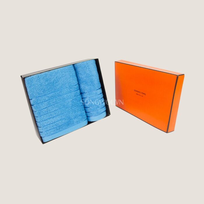 Khăn quà tặng cotton LINE BORDER – Hộp 2 khăn: khăn tắm + khăn mặt
