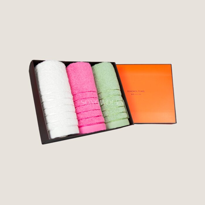 Khăn quà tặng sợi cotton SH LINE BORDER – Hộp 3 khăn mặt 40x78cm