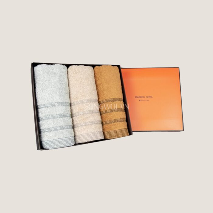 Khăn quà tặng sợi cotton SH VOLUME – Hộp 3 khăn mặt 40x78cm