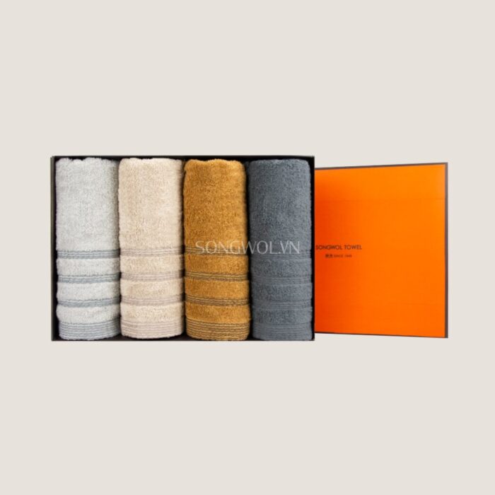 Khăn quà tặng cotton SH VOLUME – Hộp 4 khăn mặt 40x78cm